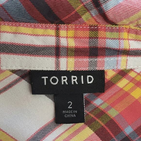 Torrid Lizzie Button Up Shirt Multi Plaid Rayon Plus Size 2X - Picture 6 of 12